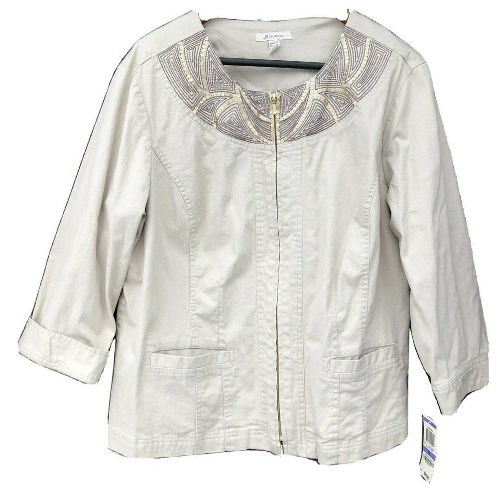 $69 NWT Macys JM Collection Beige Khaki Jacket Sequins Women plus size 18 Blazer